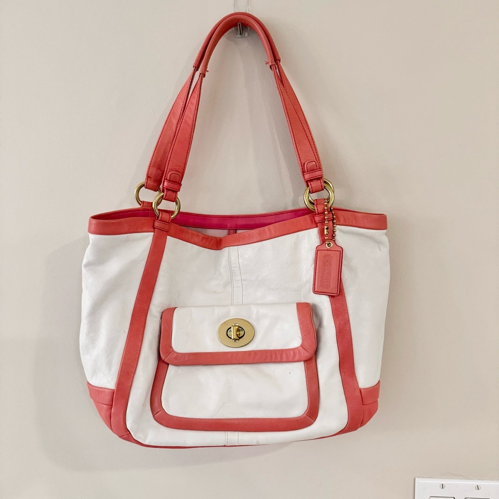 Coach Cricket Leather Turnlock Colorblock Tote Bag